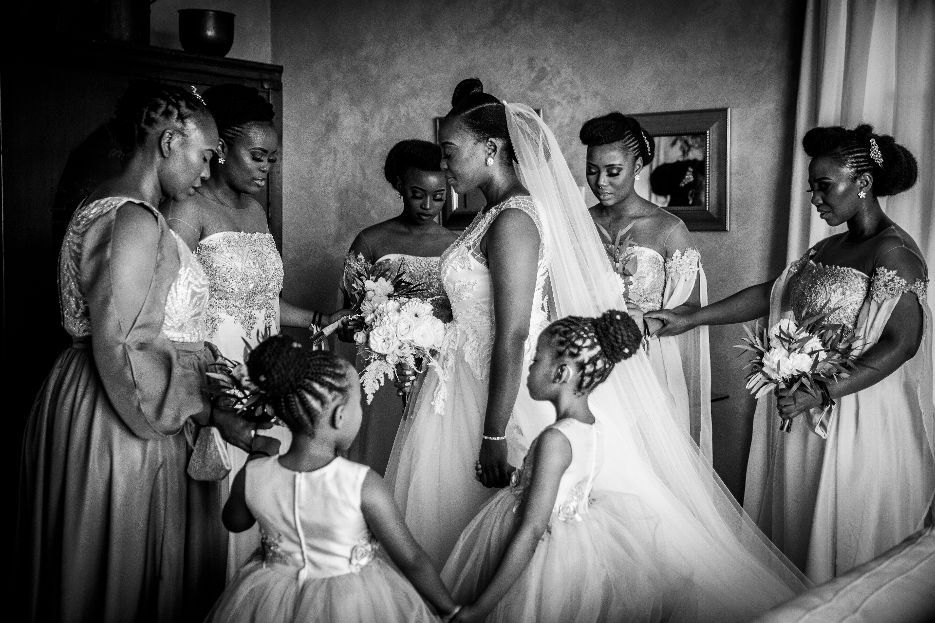 Bride with bridesmaids
